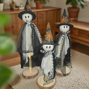 3pcs Halloween Ghost Decor  Halloween Ghost Figurine Wooden Rustic Sculpture 2025 Home Tabletop Party Supplies