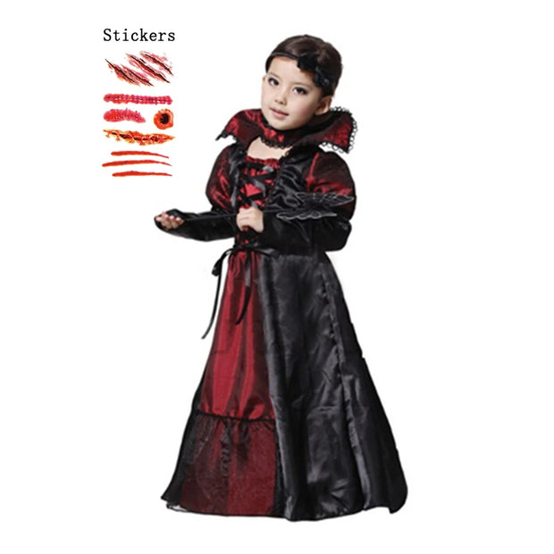 Halloween Fantasy Children's Costumes Ghost Bride Gothic Cosplay Girls Red Vampire Day of The Dead Kids Costumes for Boy Girl