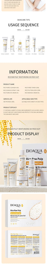 BIOAOUA Rice Protoplasm Grape Skincare Set Face Serum Cream Hydrating Moisturizing Cleanser Toner Anti Age Face Care Set