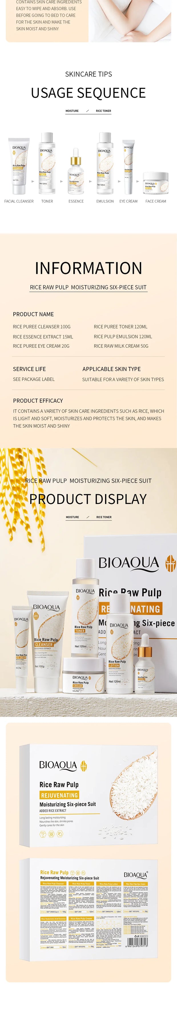 BIOAOUA Rice Protoplasm Grape Skincare Set Face Serum Cream Hydrating Moisturizing Cleanser Toner Anti Age Face Care Set