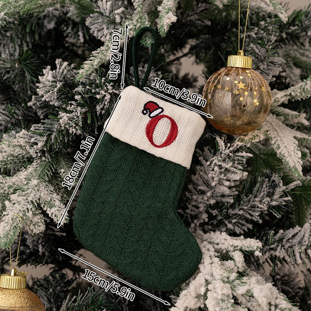 Christmas Stockings Xmas Gift Knitting Socks Pendant Red A-Z Letter Hanging Stock Christmas Tree Decor Ornament Navidad Gift Bag