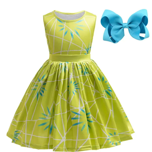 Inside Out Joy Cosplay Costume Princess Dress+Wig+Hairpin For Kids Girls Halloween Carnival Birthday Happiness Dress Up