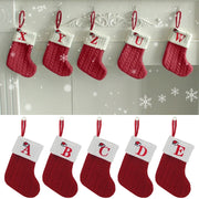 Christmas Stockings Xmas Gift Knitting Socks Pendant Red A-Z Letter Hanging Stock Christmas Tree Decor Ornament Navidad Gift Bag
