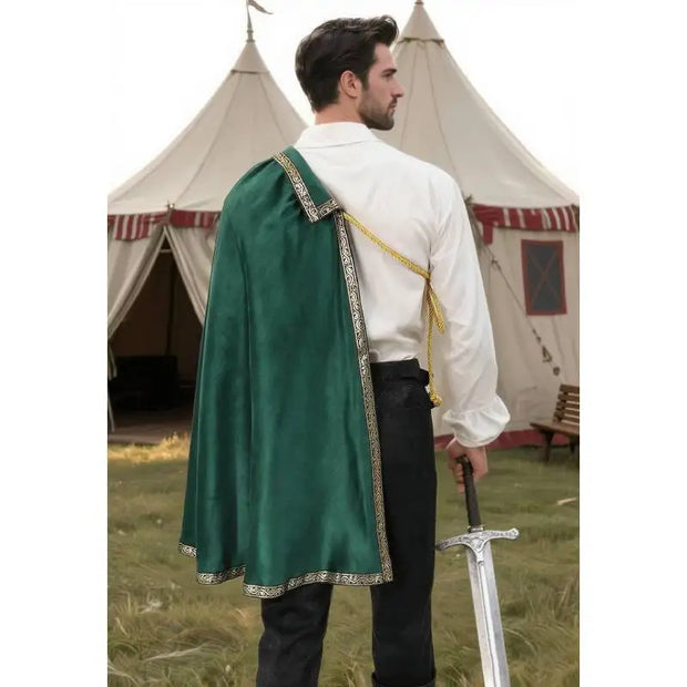 DAZCOS Medieval Tudor Cape Renaissance Cavalier Half Shoulder Shawl Black Hooded Shrug Ranger's Cloak LARP Costume Halloween