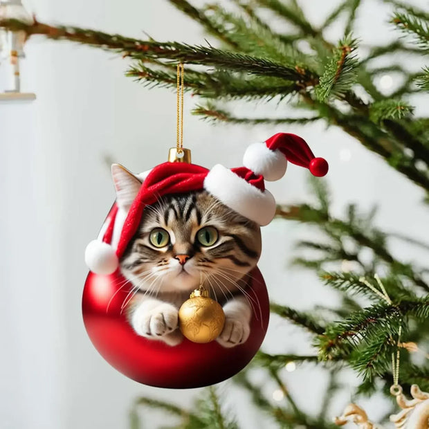 Cat Christmas Hanging Ornaments Cute Cartoon Acrylic Animals Xmas Tree Pendants Personalized Christmas Decor for Car Interior