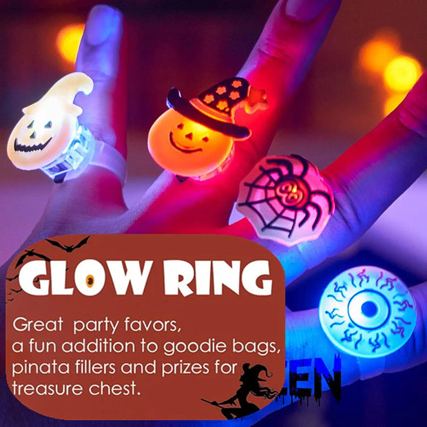 20/50pc Halloween LED Light Up Rings Toys Horror Pumpkin Ghost Spider Glow Finger Rings for Kids Trick Party Supplies Party Gift