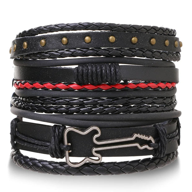 Fashion Bracelet Viking  Bracelet For Men Hand Bracelets Woven Skull Hand Jewelry Adjustable Leather Set viking man bracelet