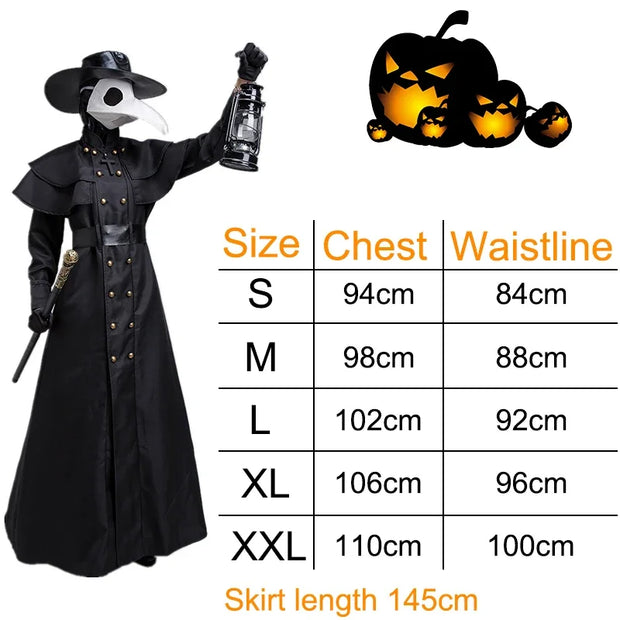 Plague Doctor Cosplay Dress Set Halloween Cosplay Costume Medieval Punk Birdman Masquerade Party Costume Props Female