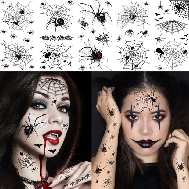 10PC Large 3D Spider Temporary Tattoos Scary Halloween Makeup Kit For Women Adults Kid Halloween Decal Fake Face Tattoos Sticker