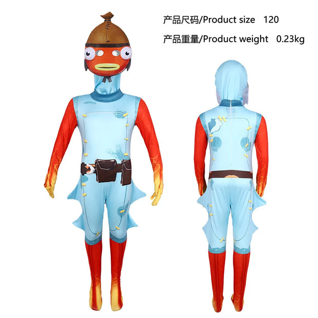 Fortnite Halloween Fish Stick Costume for Teen Boy Girl Jumpsuit Cloth Christmas Mask+Playsuit Pelele Bodysuit Boutique Kit 8