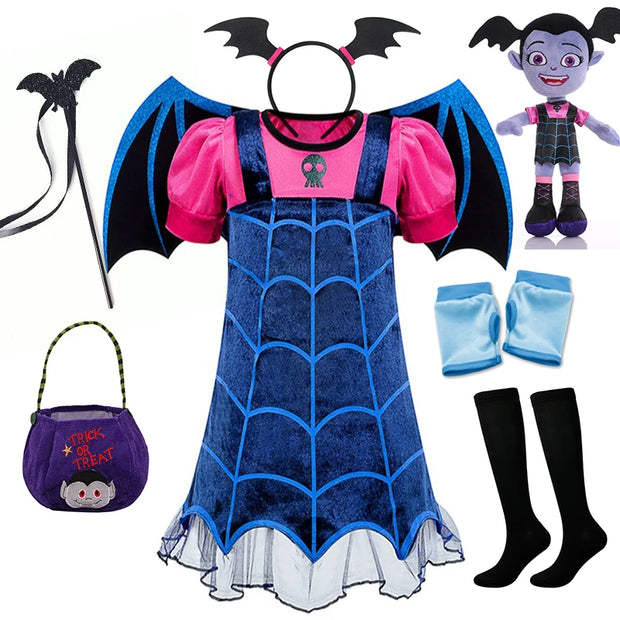 Girls Cosplay Vampirina Princess Dress Kids Charms Dress Up Christmas With Wings Vampire Halloween Costume Child Carnival Party