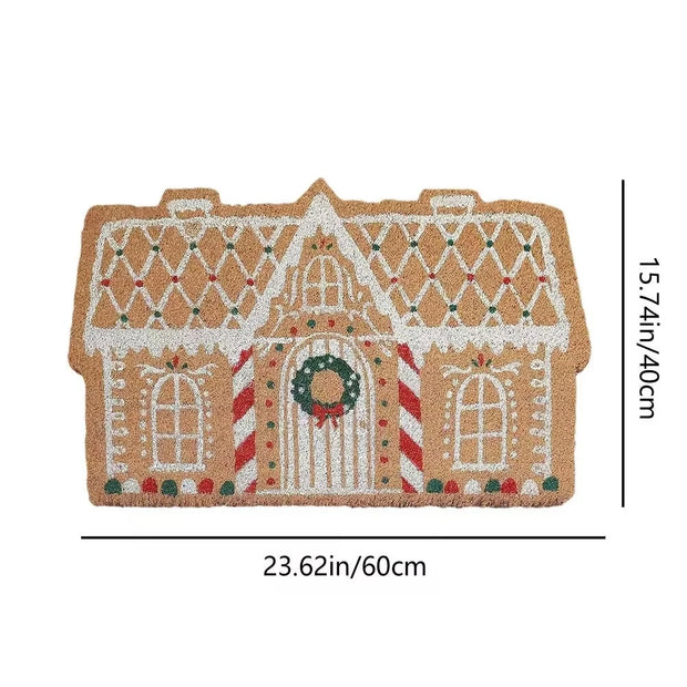 VIKAMA Christmas Gingerbread House Floor Mat Entrance Non Slip Water Absorbent Easy To Clean Festive Atmosphere Decorat Carpet