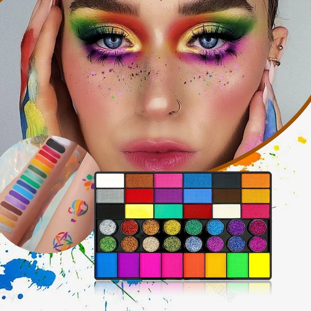 42 Colors Face Body Painting Set,Water Soluble UV Neon Face Paint Art Makeup,Fluorescent Glitter Festivals Halloween Paint Set