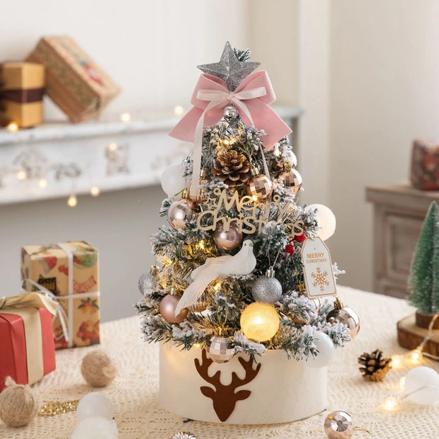 Desktop Christmas Tree Flocking Pink Set Mini Christmas Tree Ornaments DIY Christmas Gift Christmas Tree Decoration