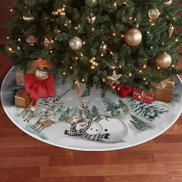 Snowman Reindeer Christmas Tree Skirt Snowflake Xmas Tree Mat Christmas Decorations For Home Winter Holiday New Year Gifts