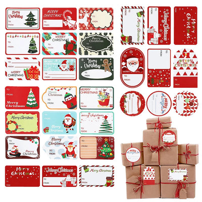 90pcs/10sheets Christmas Stickers Gift Box Wrapping Decoration Paper Label Sticker Name Tag 2024 Merry Christmas Decor New Year