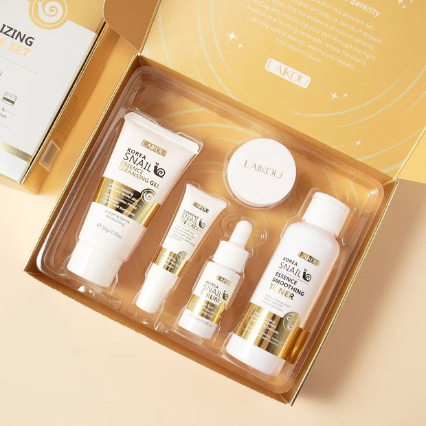 Snail Collagen Skin Care Set, 19pcs/set Moisturizing Facial Cleanser & Toner & Serum & Eye Cream & Essence Cream & Mask & Tool