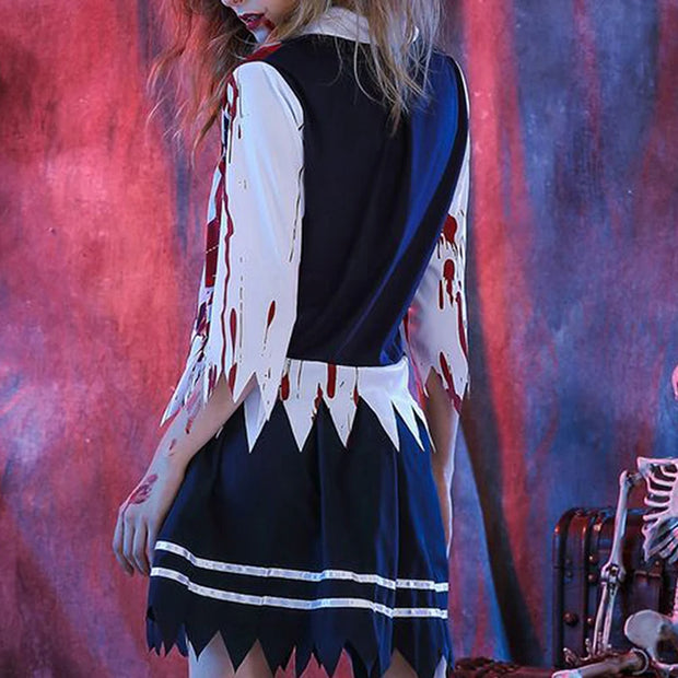 Women Halloween Costume Gothic Lace Dress with Veil and Gloves Vampire Cosplay Outfit Masquerade Party Dress