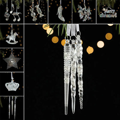 Transparent Christmas Hanging Decoration Snowflake Candy Star Crown Christmas Tree Ornament Acrylic Shopwindow