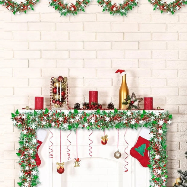 Christmas Tree Decorations Christmas Tinsel Garland Metallic Shiny Garland for Christmas Home and Living Room Decoration