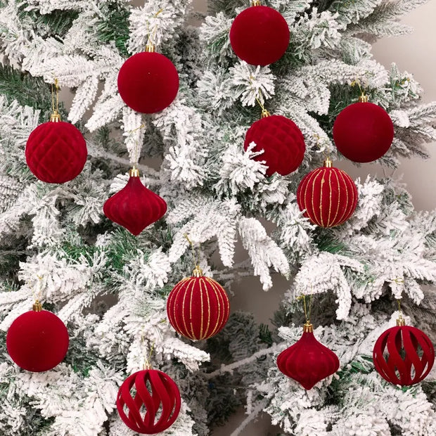 6PCS 8CM Christmas Balls Ornaments Flocking Hollow Out Christmas Tree Party Decoration Christmas Spheres Pendant 2025 New