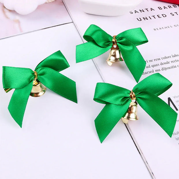 Christmas Ribbon Bows with Bell Decoration Package Gift Small Flower Bowknot for Craft Hairclip Wedding Bow DIY Party Charms