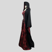 Halloween Party dress Vampire Costume Women Plus Size Gothic Witch Cosplay outfit with Cloak Dark Nun Role Play Skeleton Uniform