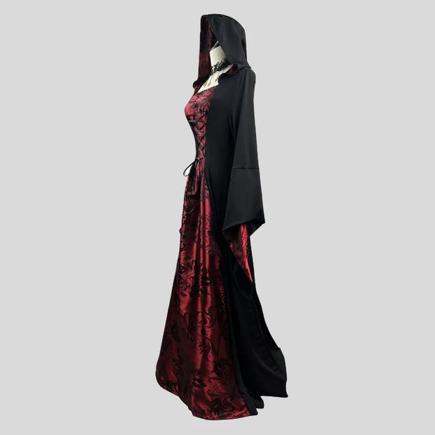 Halloween Party dress Vampire Costume Women Plus Size Gothic Witch Cosplay outfit with Cloak Dark Nun Role Play Skeleton Uniform