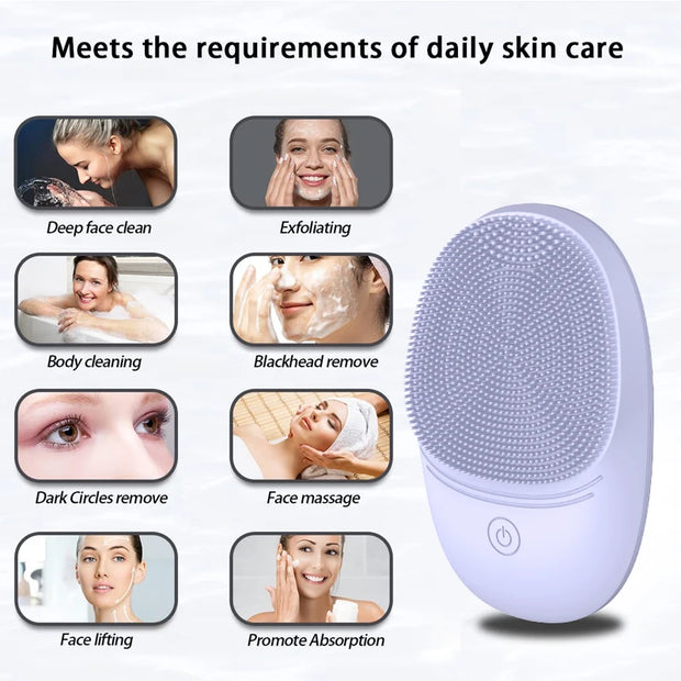 Electric soft silicone facial cleanser, cleansing brush, sonic vibration unloading cleansing brush, deep cleaning facial cleanse