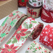 63mm Red Green Christmas Burlap Jute Ribbon Roll Wired Edge Wedding Decoration Gift Packing DIY Sewing Accessories Webbing