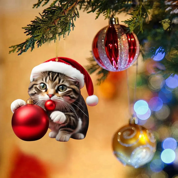 Cat Christmas Hanging Ornaments Cute Cartoon Acrylic Animals Xmas Tree Pendants Personalized Christmas Decor for Car Interior