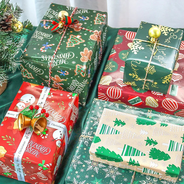 6 Pcs 50x70cm Red Green Per Roll Xmas Wrapping Paper Sheet Package for Merry Christmas Holiday Gift Wrap Craft Paper Decor Gifts