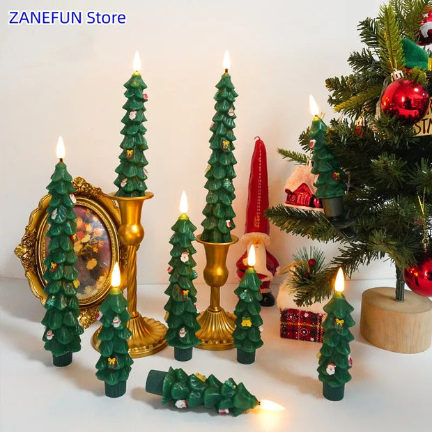 Christmas Tree LED Candles Green Led Candle Sticks with Timer Remote Control Christmas Tree 3D Flickering Flameless LED Candles