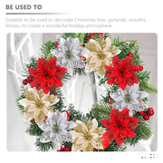 Christmas tree Flower Artificial Glitter Flowers Poinsettia Xmas Tree Ornament Garland golden Flowers adorn Christmas Party deco