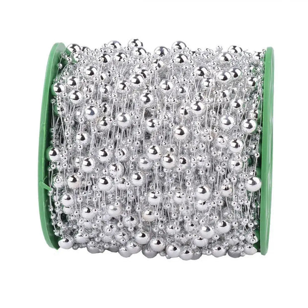 10M 3-8mm Beads Garland Pearl Strands Fish Chain Ribbon for Christmas Tree Wreath Gift Wrapping Decoration