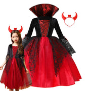 Girl Vampire Halloween Dress For Kid Ghost Bride Gothic Cosplay Vampire Costume Count Vampiran Carnival Outfit Black Red Clothes