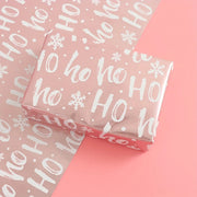 1 Roll Christmas Wrapping Paper Mini Roll, Pink Metallic Foil Shine Paper - Snowflakes/Santa Claus/HO Print for Gift Wrap, Arts