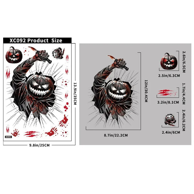 Halloween Horror Stickers Blood Fingerprint Hanging Ghost Pumpkin Skull Window Glass Sticker Happy Halloween Party Decor 2025