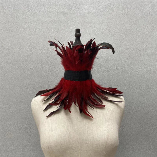 Gothic Victorian Natural Feather Choker Neck Wrap Collar For Halloween Cosplay Accessories