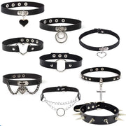Woman Black Bat Punk Choker Collar Necklace Sexy PU Leather Heart Lock Key Spike Gothic Cosplay Accessories Party Jewelry New