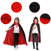 Unisex Child Adult Halloween Black Red Reversible Hooded Cloak Vampire Capes Party Costumes
