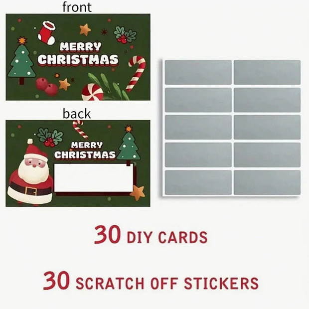 30Pcs Christmas Scratch Off Cards Santa Claus Christmas Tree Party Favors DIY Games Supplies Gift Vouchers
