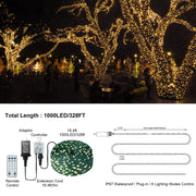 Christmas Rope Lights,1000LED/328Ft Outdoor Decorative String Strobe with 8 Modes/Remote/IP67 Waterproof/Timer/Memory Function f