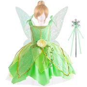 Kid Girls Princess Fairy Costume Tinker Bell Tutu Dress Sleeveless Wing Princess Girl Costume Cosplay Carnival Halloween Party