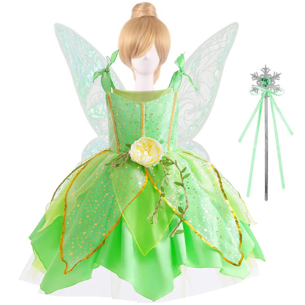 Kid Girls Princess Fairy Costume Tinker Bell Tutu Dress Sleeveless Wing Princess Girl Costume Cosplay Carnival Halloween Party