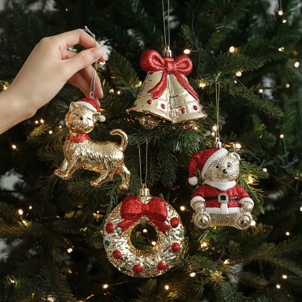 Christmas Tree Ornaments Natal Gold Bear Bell for ChristmasTree Hanging Pendants Home Party Decor New Year Navidad Decor