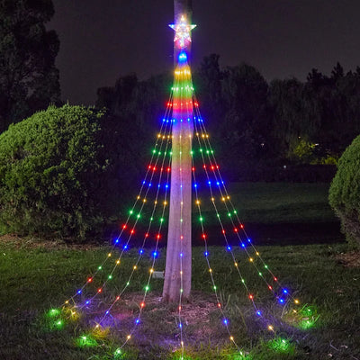 Solar Christmas Decorations Remote Control Waterproof Star String Lights Waterfall Tree Fairy Lamp with Top Star Outdoor Decor