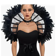 Medieval Gothic Capes s Renaissance Stand Collar Lace Feather Cloak Halloween Vampire Role-playing Dress Up Party Cosplay Props
