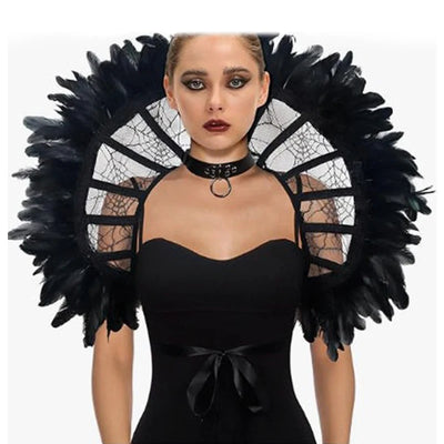 Medieval Gothic Capes s Renaissance Stand Collar Lace Feather Cloak Halloween Vampire Role-playing Dress Up Party Cosplay Props