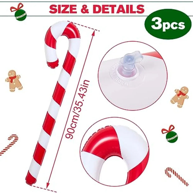 3pcs 35 Inch Inflatable Christmas Candy Cane for Indoor Outdoor Holiday Yard Decorations Festive Xmas Decorations Gift Party Fa